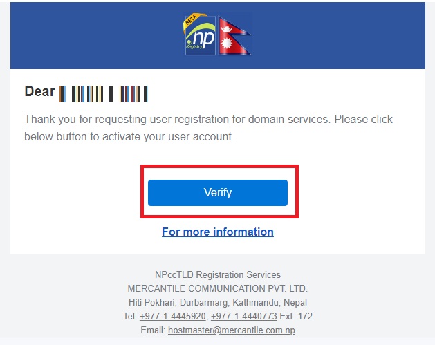 verification of email
