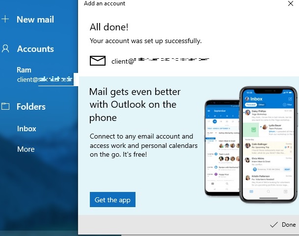 Account set up successfully message