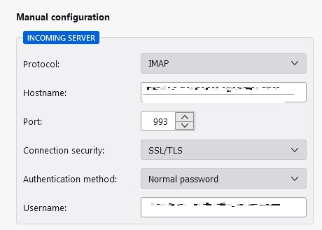 Manual configuration of incoming server