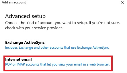 Internet email option