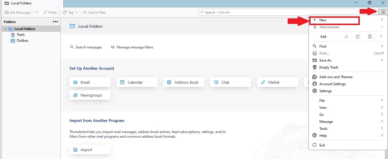 Interface of thunderbird
