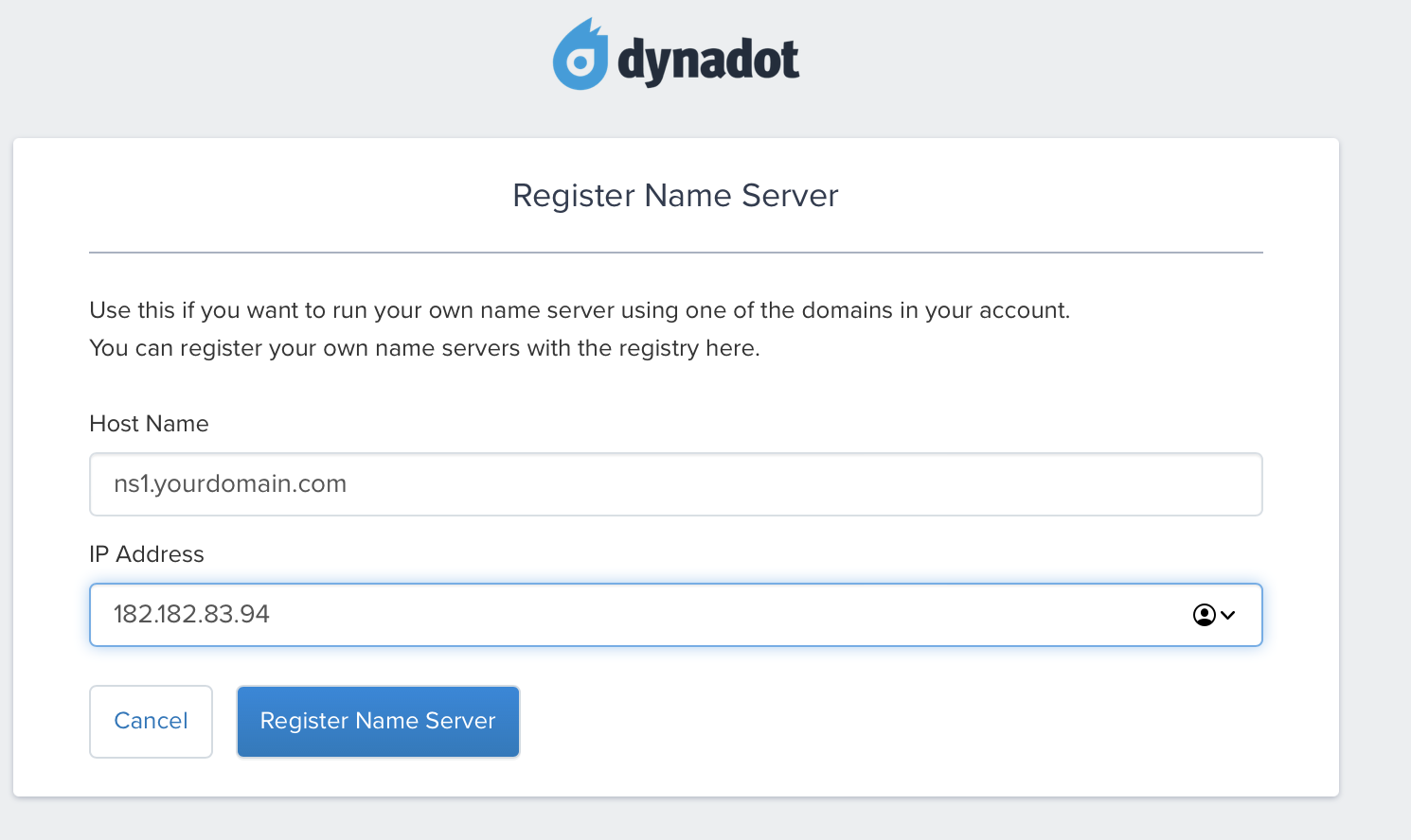 setup child nameserver at dynadot