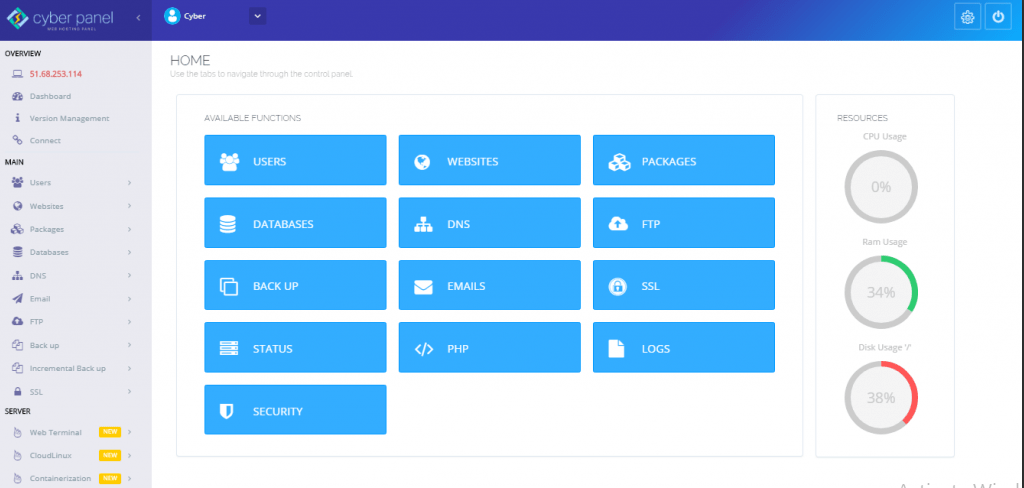 cyberpanel interface