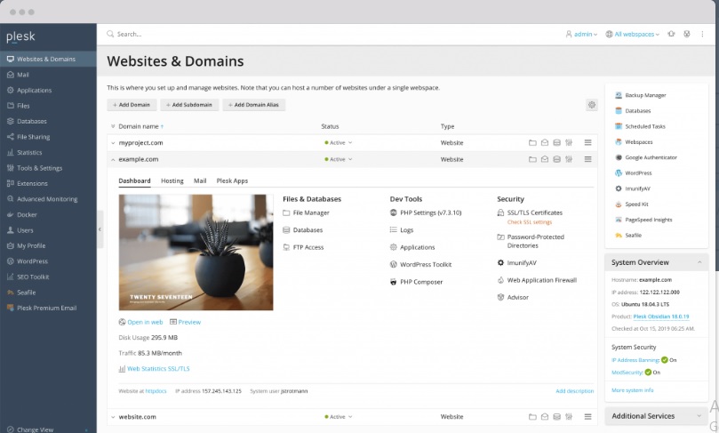 cPanel Alternative - Plesk