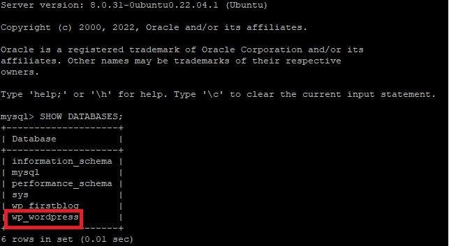 How to deploy WordPress on Ubuntu 22.04 using LAMP stack? 14 to check database is created or not
