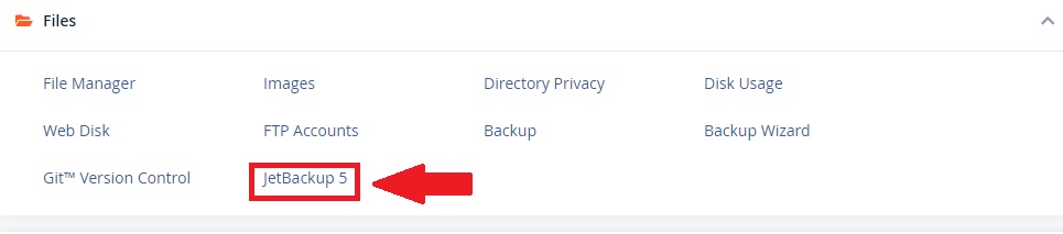 Jetbackup 5 option in cPanel to Create and Restore backups