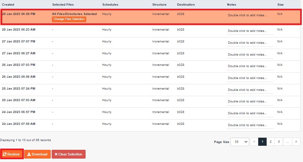 selecting files  to Create and Restore backups