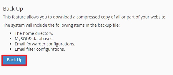 Backup features of cPanel