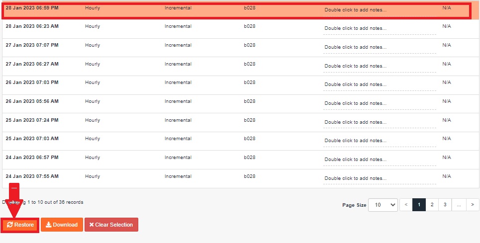selecting specific date to Create and Restore backups