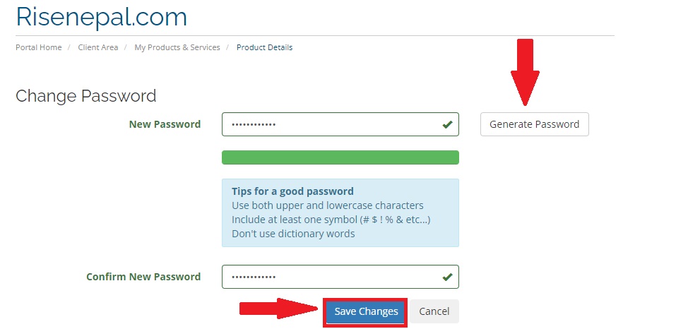 Changing the password
