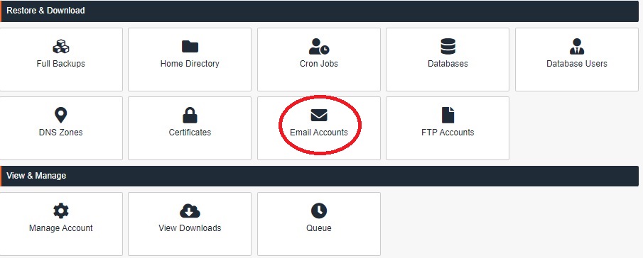 Email accounts in jetbackup 5 to Create and Restore backups