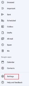 Setting option of email 