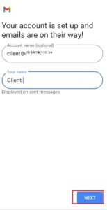 Account setup message