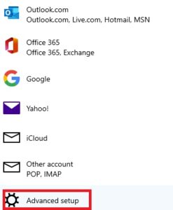 Advance setup of mail app