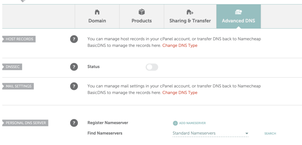 Advanced DNS namecheap, custom nameservers