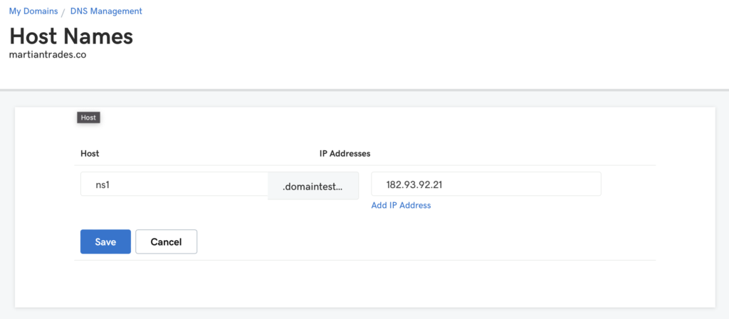 Add IP and Prefix for custom nameserver