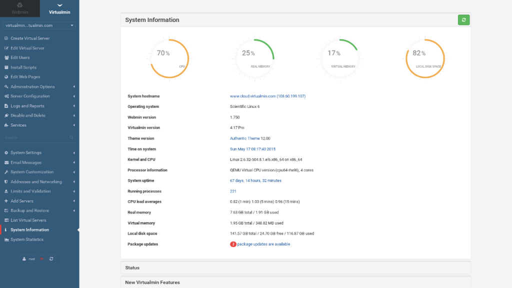 virtualmin interface