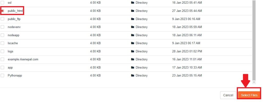 selecting public_html folder
