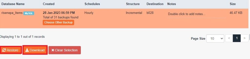 selecting database to Create and Restore backups