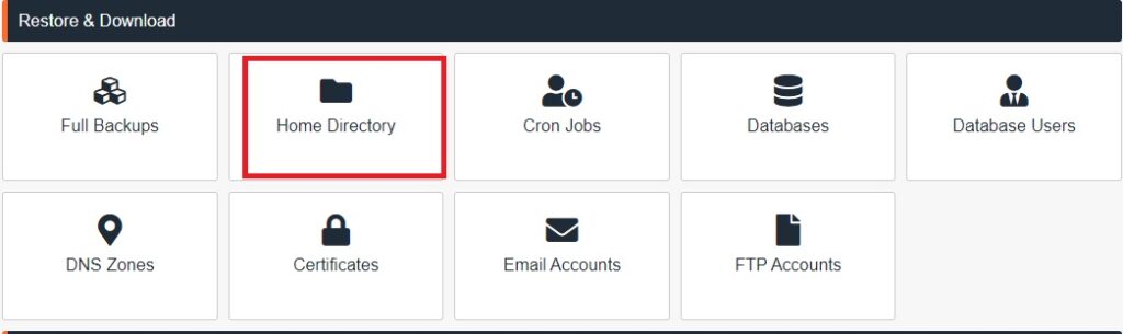 Home directory option in jetbackup 5 to Create and Restore backups