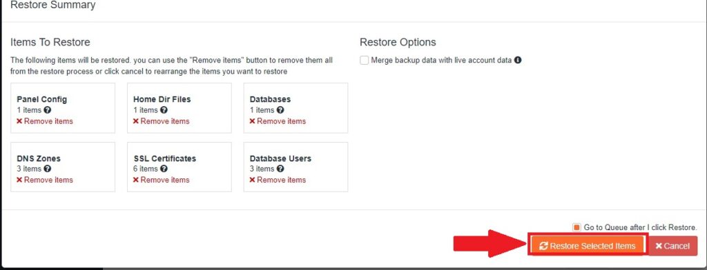 Restore selected items
