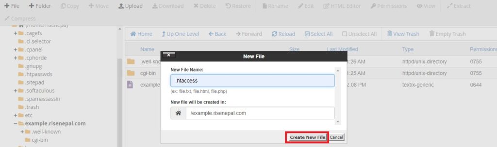 creating .htaccess file for subdomain