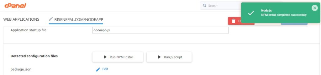 NPM install completed sucessfully