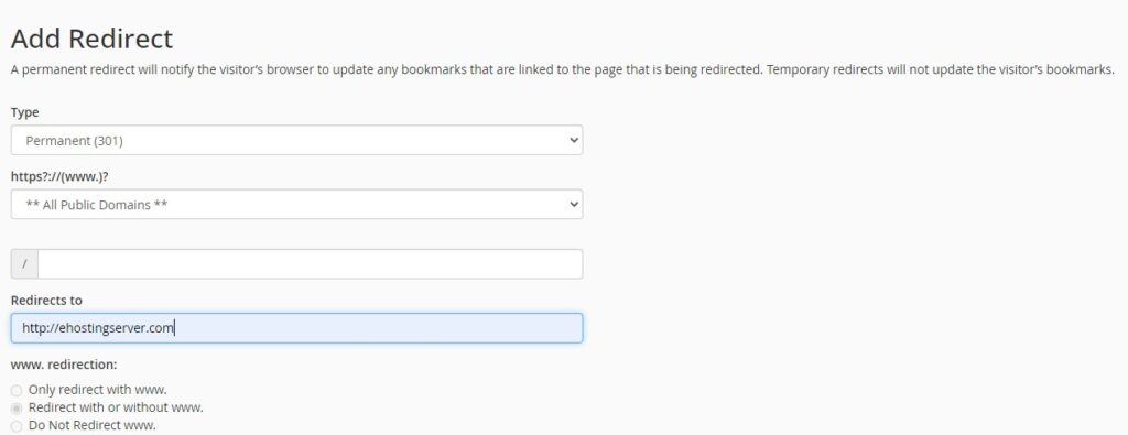 Add Redirects section